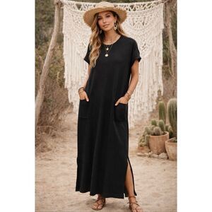 Three Bird Nest Black Ribbed Maxi Dress Women’s Size L NWT